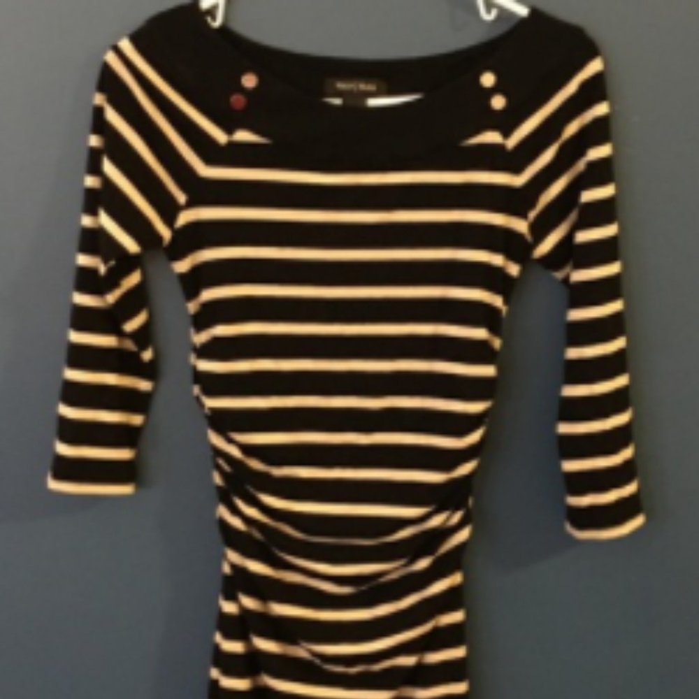 WHBM Gold & Black Striped Cowl Neck Dress